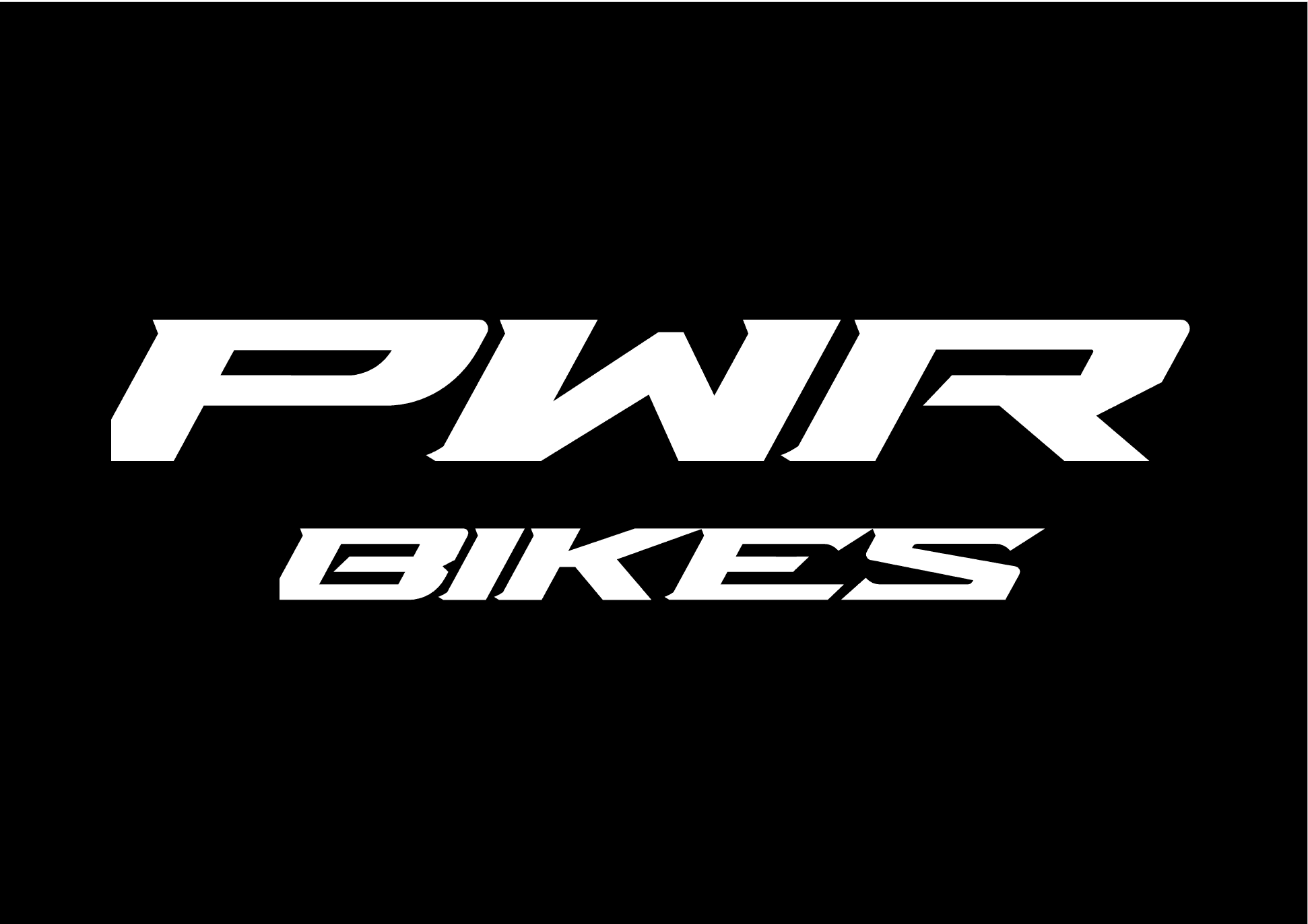 White 'PWR BIKES' logo on a black background